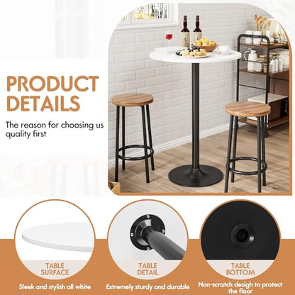 Shahoo Round Bar Table, Cocktail Table with Metal Base & MDF Top, Counter Height Pub Table for Dining Room, Living Room, Kitchen, Bar, Pub, Cafe, White - color: White, style: Basic