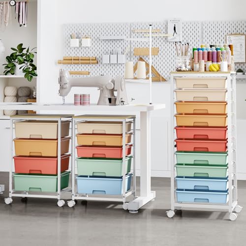SYKIARIOL Rolling Cart with Drawers,10 Drawer Rolling Cart,Storage Cart with Wheels,Utility Cart with Drawers,Teacher Cart for Classroom Storage,Craft Cart with Wheels and Wooden Tabletop,Rainbow - color: rainbow