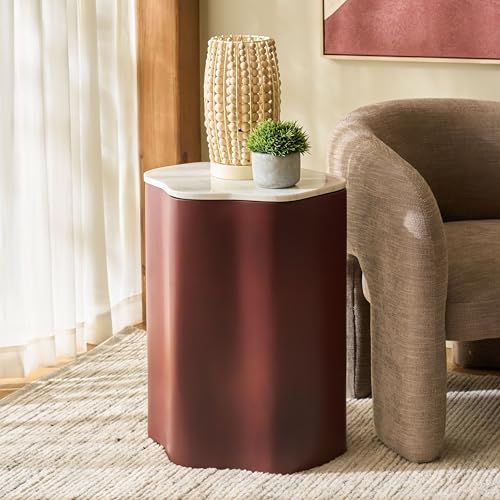 SAFAVIEH Home Collection – Kanon Bordeaux Base & White Marble Top Accent Table, Sculptural Modern Design, Fully Assembled (ACC3235B) - color: White/Bordeaux