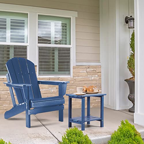 Apolimi Adirondack Outdoor Side Table, 2-Tier Sturdy Patio End Table Weather Resistant, 16.5" Solid Side Table for Patio, Pool, Porch - color: Dark Blue