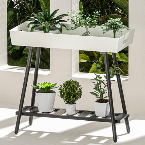 Aluminum Plant Stand Outdoor &Indoor Heavy Duty Flower Rack | with Anti-Fall Top Storage Box, Heavy Duty Multi-Use Plant Rack & Display Shelf for Patio Garden Lawn Balcony Living Room