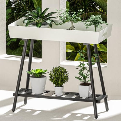 Aluminum Plant Stand Outdoor &Indoor Heavy Duty Flower Rack | with Anti-Fall Top Storage Box, Heavy Duty Multi-Use Plant Rack & Display Shelf for Patio Garden Lawn Balcony Living Room