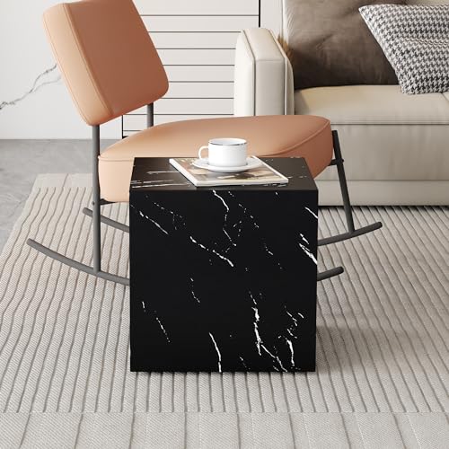 15.7" H Square Compact Coffee Table,Small Cube End Table,Modern Side Table with Stylish Faux Marble Pattern,Minimalist Accent Table for Living Room,Office,Apartment,Nightstand(Black,15.7") - color: Black,15.7"h