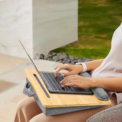 Lap Desk for Laptop with Cushion, Bamboo Laptop Stand with Anti-Slip Strip Tablet Phone Holder, Fits up to 15.6 inch Portable Computer Lap Desk for Couch, Bed & Car - size: 16.5"x13.4" Fixed