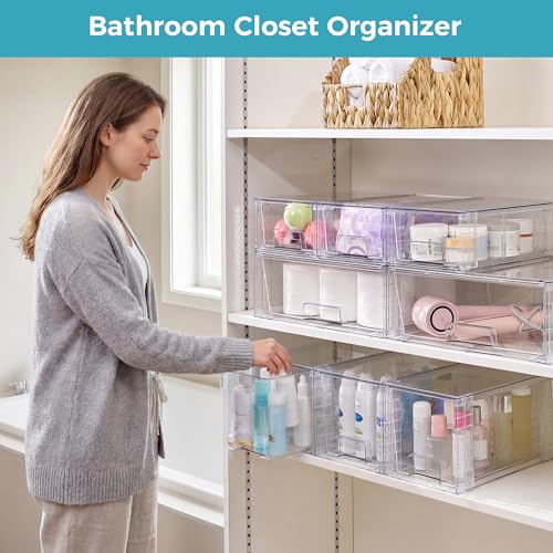 Vtopmart 6 Pack Clear Stackable Storage Drawers,Easy to Assemble Pantry Organizers and Storage with handles,Plastic Drawers for Kitchen Pantry,Cabinet,Under Sink Organization - style: 2 Wide+2 Medium+2 Small