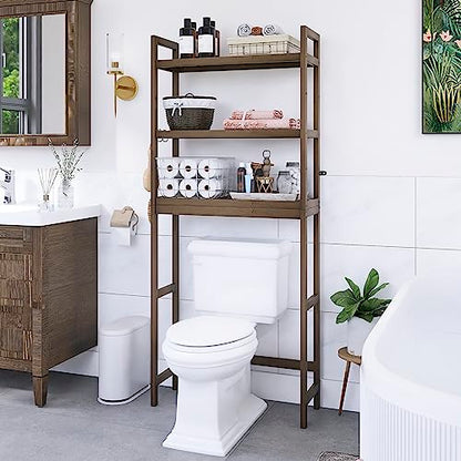 SMIBUY Bathroom Storage Shelf, Bamboo Over-The-Toilet Organizer Rack, Freestanding Toilet Space Saver with 3-Tier Adjustable Shelves (Walnut) - color: Walnut