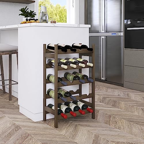 SMIBUY Bamboo Wine Rack, 20 Bottles Display Holder, 5-Tier Free Standing Storage Shelves for Kitchen, Pantry, Cellar, Bar (Walnut) - color: Walnut