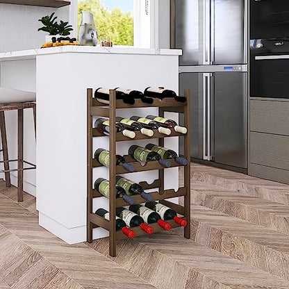 SMIBUY Bamboo Wine Rack, 20 Bottles Display Holder, 5-Tier Free Standing Storage Shelves for Kitchen, Pantry, Cellar, Bar (Walnut) - color: Walnut