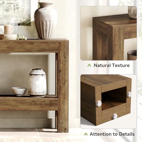 LITTLE TREE 63-Inch Entryway Console Table, Long Farmhouse Narrow Sofa Table for Living Room, Hallway, Entry, Entrance, Foyer, Behind Couch with 2-Tier Shelves, Rustic Brown - color: Light Brown