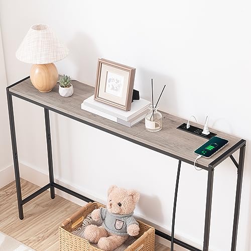 MAHANCRIS Console Table, Narrow Sofa Table, 43.7” Entrance Table with Power Station, Behind Couch Table, Simple Style, for Living Room, Hallway, Entryway, Foyer, Greige and Black CTHG112E01 - color: Greige,black