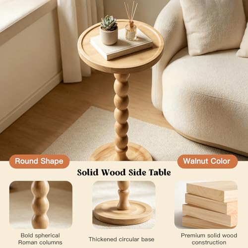 Round Side Table, Small End Table for Small Spaces with Solid Wood Leg, Accent Nightstand, Coffee Table for Living Room, Bedroom, Conference Room, Hallway, Home Office, Natural Wood Color - color: Natural