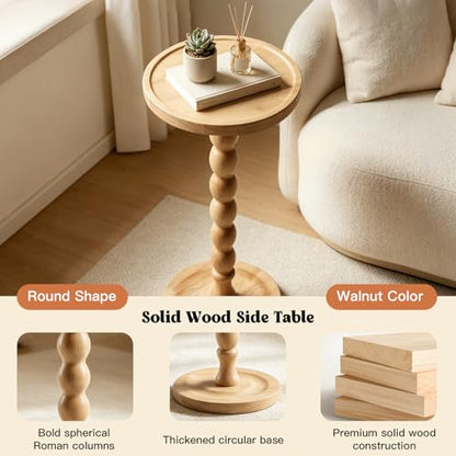 Round Side Table, Small End Table for Small Spaces with Solid Wood Leg, Accent Nightstand, Coffee Table for Living Room, Bedroom, Conference Room, Hallway, Home Office, Natural Wood Color - color: Natural