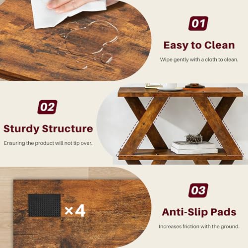 Set of 2 Side Table, 3 Tier Side Table with Side Guard Rails & Anti-Slip Pads, Narrow End Table for Small Spaces, Slim Nightstand with Storage Shelves for Bedroom, Living Room, Rustic Brown - color: Rustic Brown