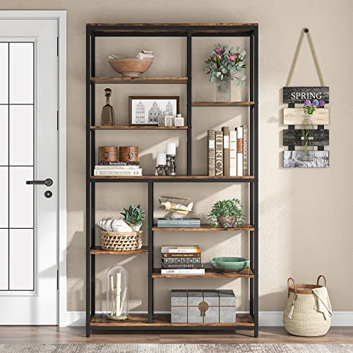 Tribesigns 79 inches Tall Bookshelf Bookcase, 8-Tier Staggered Bookcase, Modern Freestanding Open Book Shelves, Wide Wood Etagere Shelving Unit Display Shelf for Living Room