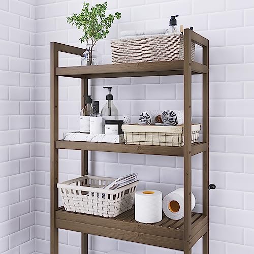 SMIBUY Bathroom Storage Shelf, Bamboo Over-The-Toilet Organizer Rack, Freestanding Toilet Space Saver with 3-Tier Adjustable Shelves (Walnut) - color: Walnut