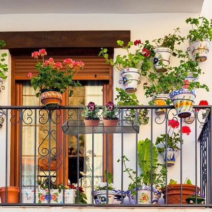 PRETYZOOM Flower Pot Holder Hanging Rack Black Iron Plant Shelf Balcony Fence Storage Organizer for Indoor Outdoor Garden Patio 12.20X6.69X3.93 Inches