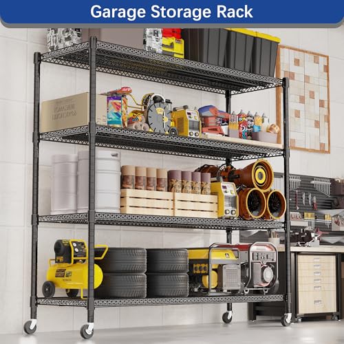 REGILLER 4-Wire Shelf Adjustable Heavy Duty Storage Shelves, Metal Organizer Wire Rack for Laundry Bathroom Kitchen Pantry Closet Garage Shelving with Wheel(Black,24" Dx59.6 Wx72.2 H) - size: 4Tier With Wheel 24"D x 59.6"W x 72.2"H