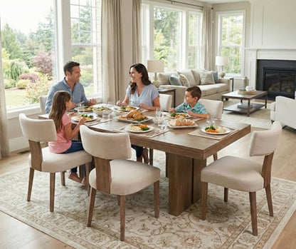 RIVOVA Mid Century Modern Dining Chairs Set of 4 Upholstered Linen Fabric Dining Chairs Curved Backrest Farmhouse Dining Room Chairs Kitchen Chairs with Wood Legs, Beige - color: Beige Curved