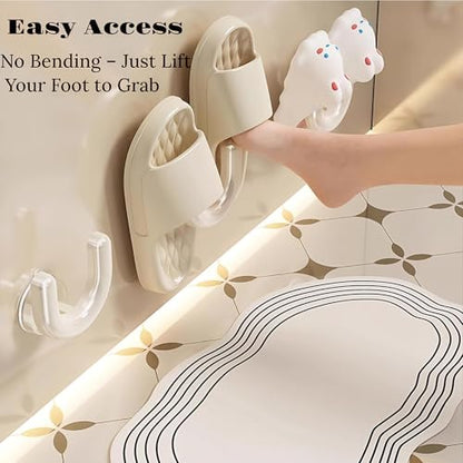 U-Shaped Wall Mounted Shoe Rack, Suction Cup No-Drill Installation Coat Hooks, Space Saving Slipper Holder for Bathroom(Cream) - color: Cream
