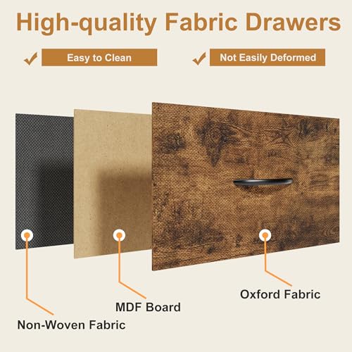 AFLUI Triple Bookshelf with 3 Fabric Drawers, 4-Tier Book Shelf and 10 Display Shelves, Industrial Large Bookcase for Home & Office, Rustic Brown, 59'' Wide - color: Rustic Brown, size: 4 Tier(59" W)