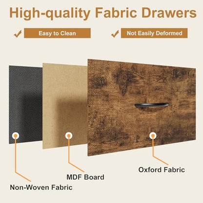 AFLUI Triple Bookshelf with 3 Fabric Drawers, 4-Tier Book Shelf and 10 Display Shelves, Industrial Large Bookcase for Home & Office, Rustic Brown, 59'' Wide - color: Rustic Brown, size: 4 Tier(59" W)