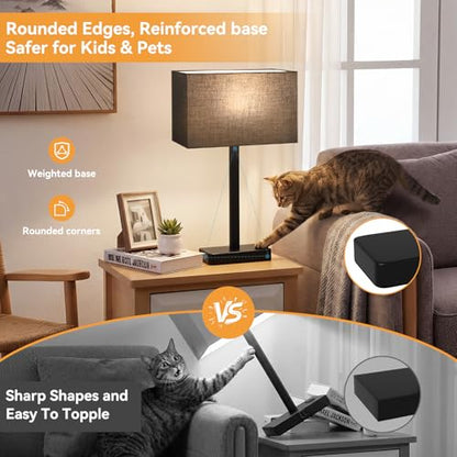 Hong-in Touch Lamps for Bedroom - 3-Way Dimmable Bedside Lamps Set of 2 with USB C+A, Black Modern Table Lamp for Night Stands, Desk Lamp for Living Room Nightstand End Tables Bed Side - color: F. Black&Black