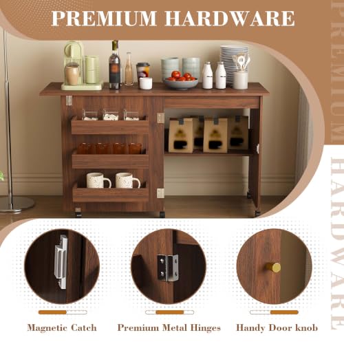 HRVEOCEI 4-in-1 Folding Sewing Table with Storage, Sewing Desk Foldable with Lockable Wheels & Power Socket, Sewings Machine Cabinet & Craft Desk with Shelves, Compact Design (Walnut, 45 Inch) - color: Walnut, size: 45 Inch