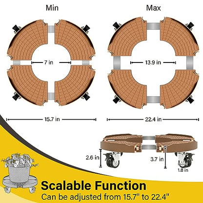 Goovilla Plant Stand with Wheels 440LBS Load,2Pack, Adjustable 15-22",Khaki | Heavy Duty Plant Caddy with Lockable Caster Wheels, Rolling Stand/Dolly/Roller for Indoor Outdoor Large Planter, Flower Pot - color: Khaki
