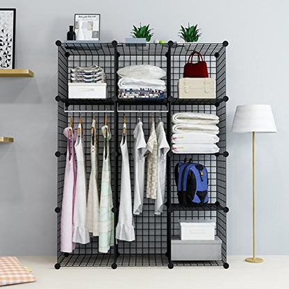 UNICOO® 14x14 Inch Multi Use DIY Bookcase & Shelf | Closet Organizers and Storage Cabinet - 12 Cube Wire Grid Organizer, Wardrobe Closet Organizer, Storage Shelves for Bedroom (12-Black Wire) - size: 12 Cube