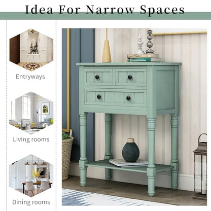 24'' Entryway Table, Small Console Table with Storage Drawers and Shelf, Hallway Table for Entryway Hallway Foyer, Farmhouse Solid Wood Frame (Retro Blue) - color: Retro Blue