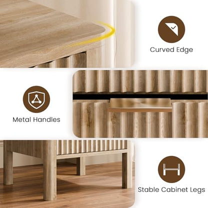 MODNEST 18" Fluted Nightstands Set of 2, Bed Side Tables Oak | Mid Century Modern Night Stand with Drawers for Bedroom Wood Nightstand Small End Table Bedroom Set - color: Oak, size: 15.7"D x 17.7"W x 20.7"H (2 Drawers)