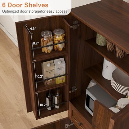 Garvee 71" Kitchen Pantry Cabinet, Barn Door Freestanding Cupboard with Drawer, Sliding Storage Rack, and 6 Hanging Shelves for Kitchen, Dining Room, Living Room Bedroom - color: Walnut