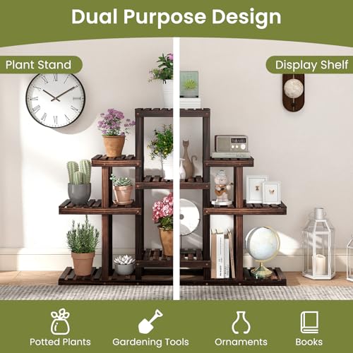COSTWAY 6-Tier Multifunctional Wood Flower Stand, Shelf Holder for Multiple Plants, Freestanding Plant Rack for Garden, Patio, Balcony, Living Room, Indoor, Outdoor
