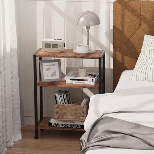 3-Tier Side Table, Small End Table, Sofa Side Table for Narrow Spaces, Slim End Table, Nightstand Table, for Living Room Bedroom Office, Rustic Brown - color: Rustic Brown