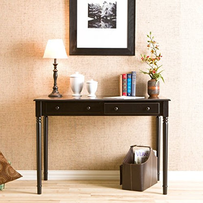SEI Furniture - Writing 2-drawer Desk- Satin Black - Transitional Design, Black Finish - Ideal for Home Office, Bedroom (HO8801) - color: Satin Black