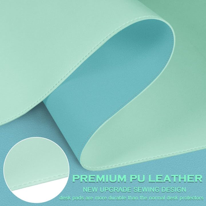 Bleswin Multifunctional Large Desk Mat, Double Sided Computer Desk pad, Extended Mouse Mat, Office Desk Protector with Waterproof PU Leather, 35.4''×16.9'', Office Home Writing Pad (Lake Green+Blue) - color: Lake Green+blue, size: 35.4'' × 16.9''