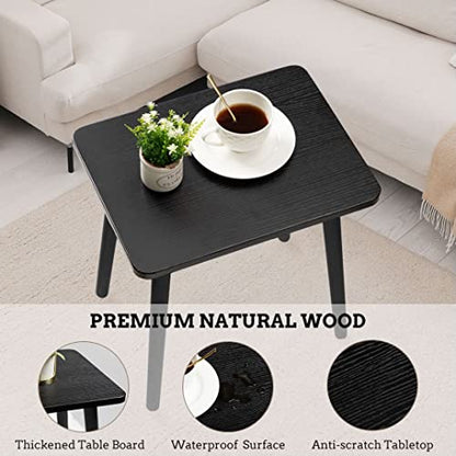 FORAOFUR Side Table, Modern Accent End Table with Wooden Legs, Easy to Assemble Mini Living Room Table for Sofa Bedroom, Minimalist Black Furniture for Small Apartments and Limited Spaces | Minimalist black wood legs, fits sofa/bedroom/living, compact, li