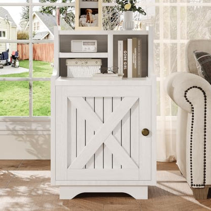 4ever2buy White Nightstand with Storage, 30" Tall Night Stand with Hutch | Farmhouse Tall Bedside Table End Table for Bedroom Living Room Sofa Office, White - color: White