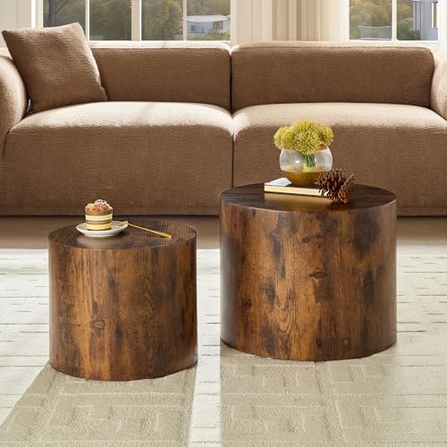 Nesting Coffee Table Set of 2, Modern Round Coffee Table, Accent Side Tables for Small Spaces Living Room Office,Dark Brown - color: Dark Brown