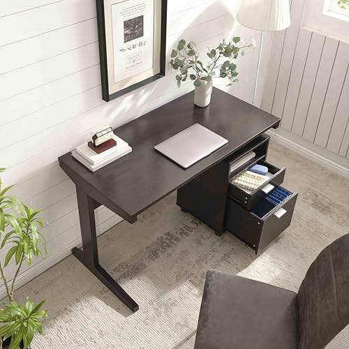 47.25" Home Office Desk with Rolling File Cabinet, Modern Computer Desk with 2 Drawers & Open Shelf, Executive Writing Desk for Workstation, Espresso
