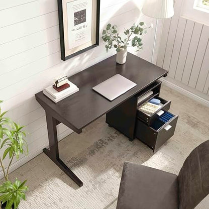 47.25" Home Office Desk with Rolling File Cabinet, Modern Computer Desk with 2 Drawers & Open Shelf, Executive Writing Desk for Workstation, Espresso