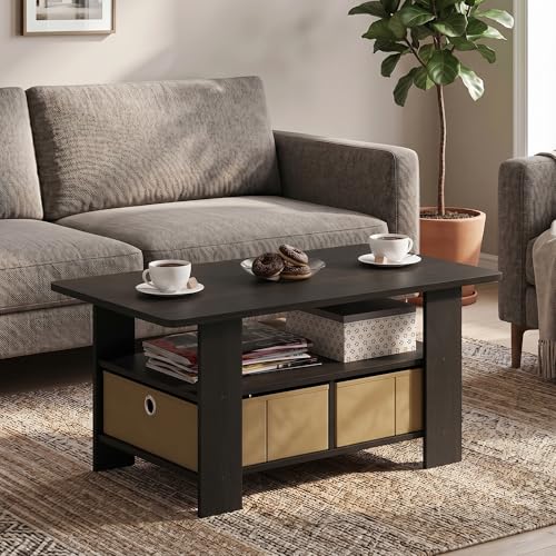 Small Modern Coffee Table with Storage, Bin Drawer Side Table, Coffee Table for Bedroom, Home Office, Living Room, Espresso - color: Espresso/Brown