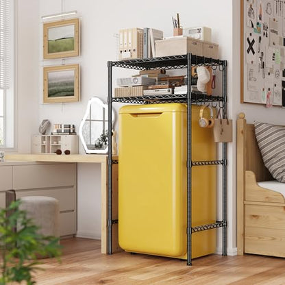 REIBII Mini Fridge Shelf with Storage, 2-Tier Adjustable Metal Shelving Unit with 8 Hooks,176 LBS Heavy Duty Organizer Rack for Dorm Room,Apartment, Kitchen and Office,52.36" H x 26.38" W x 18.1" D - size: 26.38Wx18.1Dx52.36H