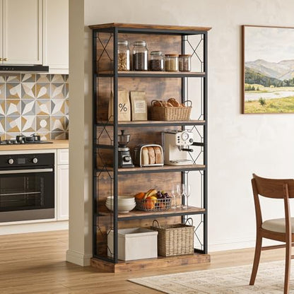 IRONCK 71 Inch Industrial Bookshelf, 5 Tier Tall Bookshelf and Bookcase to Display and Collect, Thicken Wood Rustic Book Shelf with Thicken Metal Frame for Living Room and Bedroom, Rustic Brown