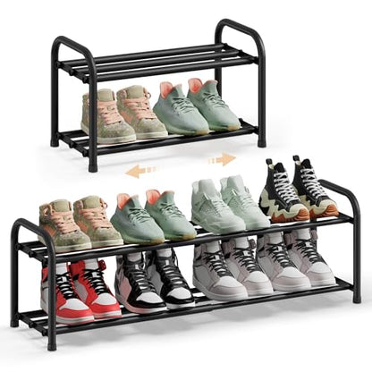 SONGMICS Expandable Shoe Rack, Adjustable Shoe Organizer Storage Shelf, Sturdy and Heavy-Duty, for Closet, Entryway, Living Room, 2-Tier, Ink Black ULMR026BD01 - size: 2 Tiers (11.9"H)