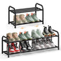 SONGMICS Expandable Shoe Rack, Adjustable Shoe Organizer Storage Shelf, Sturdy and Heavy-Duty, for Closet, Entryway, Living Room, 2-Tier, Ink Black ULMR026BD01 - size: 2 Tiers (11.9"H)