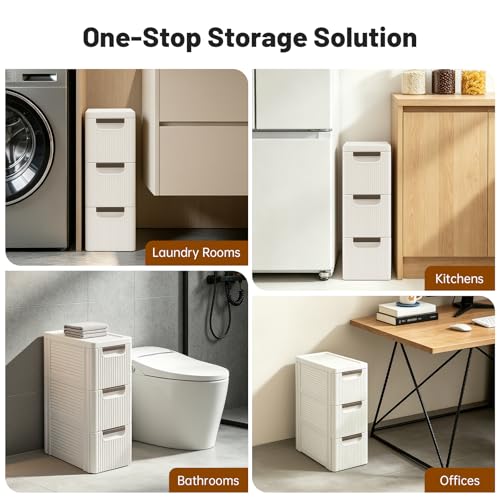 3 Drawers Slim Bathroom Storage Cabinet,Narrow Plastic Storage Cart,Rolling Dresser on Wheels for Bedroom,Living Room,Bathroom,Kitchen - size: 3 Drawers
