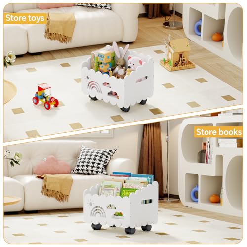 Wood Kids Bookshelf, Montessori Bookshelf, With 2 Adjustable Dividers, 4 Wheels Suitable Kids Rooms, Nursery & Classroom, Book Shelf For Kids Rooms, Toddler Book Rack, Nursery Book Shelves White - color: White(rolling)