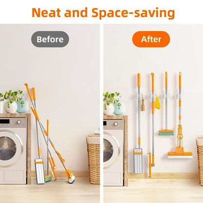 Batur Broom Holder Wall Mount, 4 Pack New Version Adhesive Mop and Broom Holder Wall Mount, Super Anti-Slip Broom Hanger Mop Organizer Wall Hanging for Bathroom, Kitchen, Laundry Room - color: Transparent