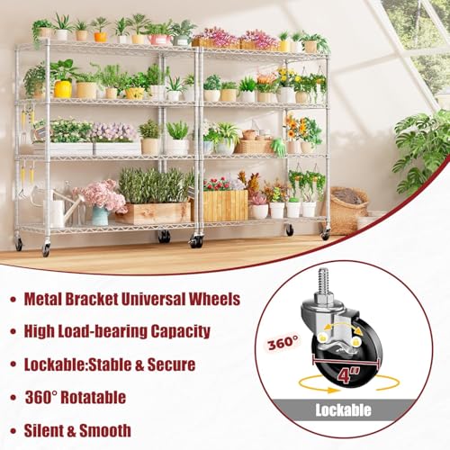 PrimeZone 4 Tier 55.5" Wx24 Dx76 H Wire Shelving with Wheels 2400lbs NSF Certified Storage Shelves Heavy Duty Metal Shelf Adjustable Rolling Rack Commercial Garage Restaurant Warehouse Chrome 2Pack - size: 55.5" W x 24" D x 76" H